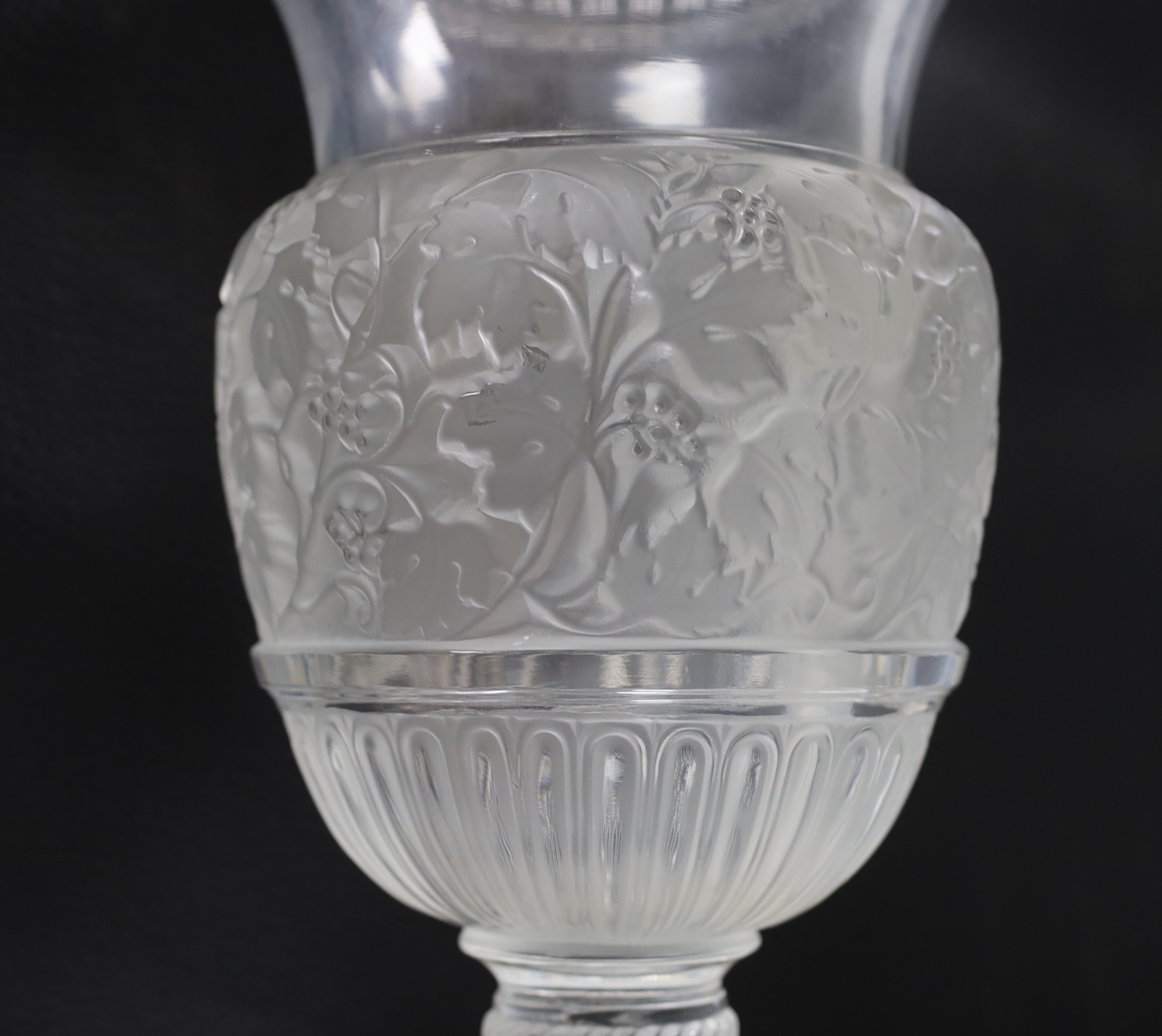 A Lalique frosted glass vase, 35cm (corners chipped)
